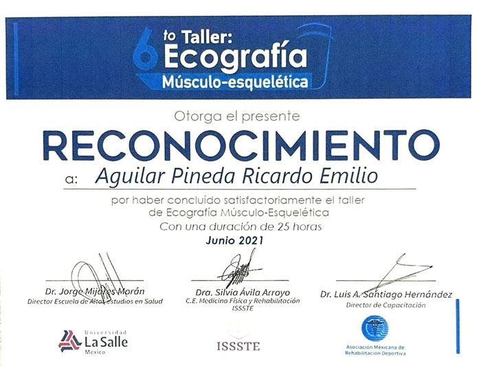 Dr Ricardo Aguilar asistió al Taller Ecografía Músculo-Esquelética 